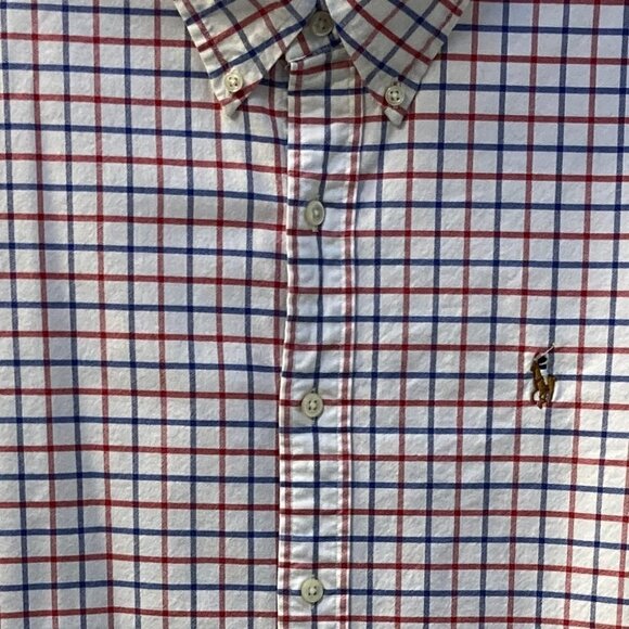 Ralph Lauren Stretch Oxford Red White Blue Button Down Long Sleeve Shirt Size XL - Picture 3 of 7